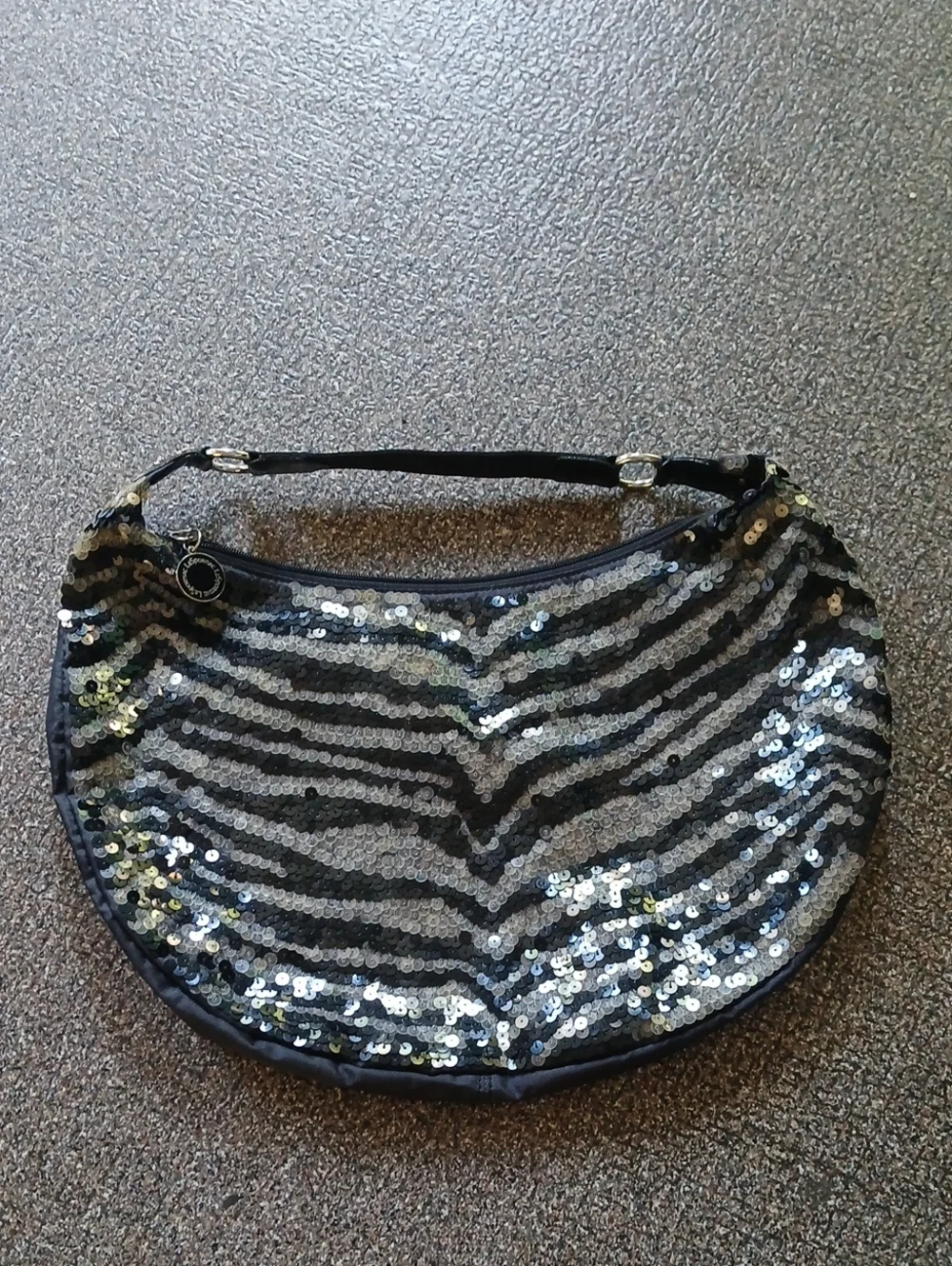 Le Sport Sac Sequin Zebra-Stripe Crescent Shoulder Bag - Black Silver